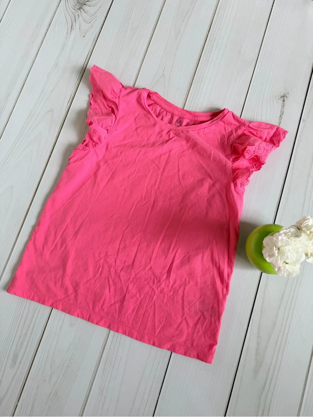 Girls Pink Ruffle Sleeve Tee - Unbranded